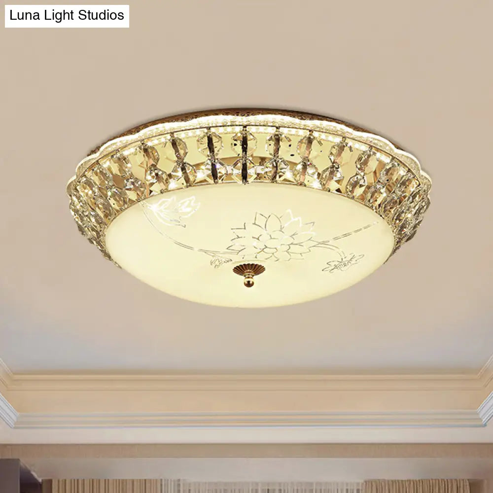 Modern Gold Dome Led Flush - Mount Crystal Light Fixture - Contemporary & Elegant Ceiling Lamp