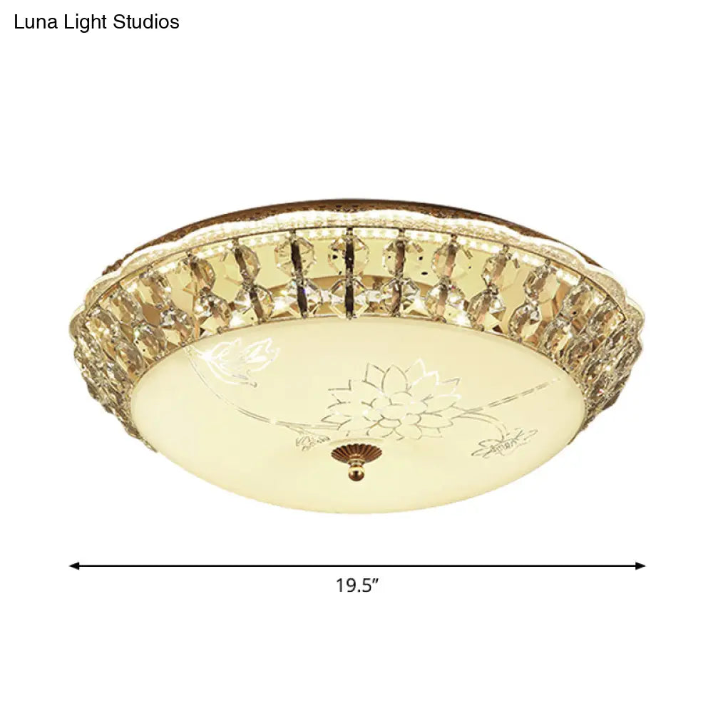 Modern Gold Dome Led Flush - Mount Crystal Light Fixture - Contemporary & Elegant Ceiling Lamp