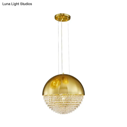 Modern Gold Dome Led Pendant Light With Beveled Crystal Suspension For Dining Room