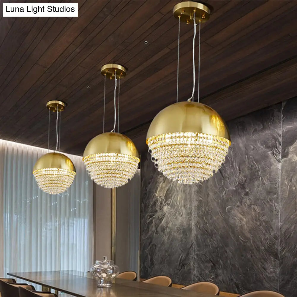 Modern Crystal Led Pendant Light Fixture With Gold Dome Elegant Suspension Lighting For Dining Room