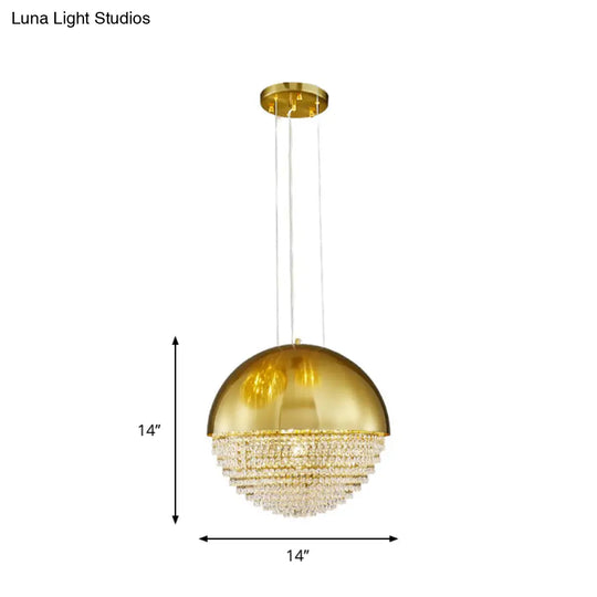 Modern Gold Dome Led Pendant Light With Beveled Crystal Suspension For Dining Room