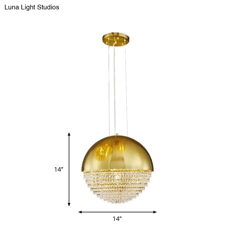 Modern Crystal Led Pendant Light Fixture With Gold Dome Elegant Suspension Lighting For Dining Room