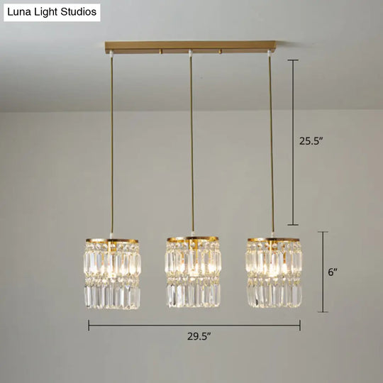 Modern Gold Pendulum Dining Room Light With Prismatic Crystal Shade / 29.5