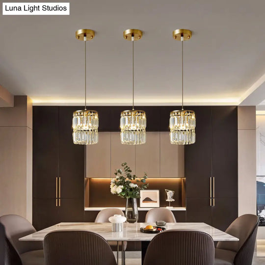 Modern Gold Drop Pendant Light With Prismatic Crystal Shade For Dining Room