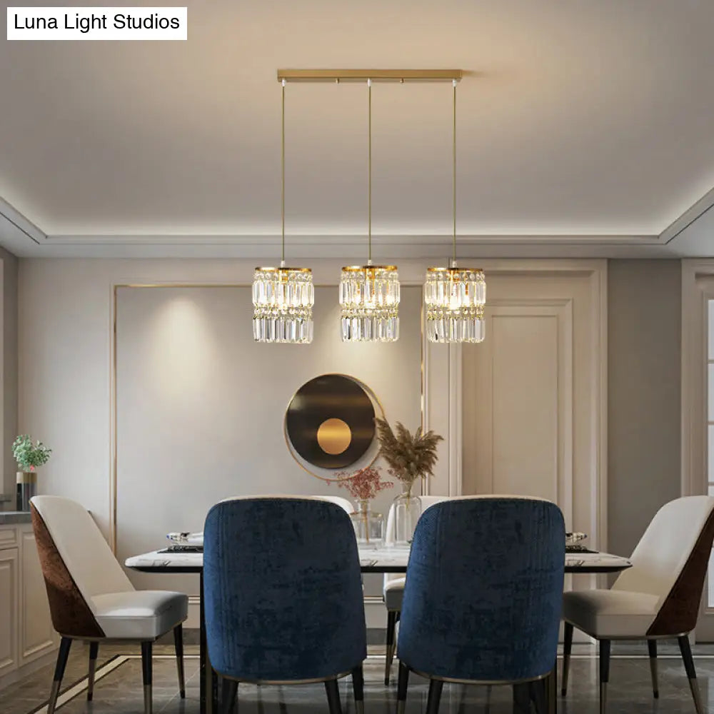 Modern Gold Pendulum Dining Room Light With Prismatic Crystal Shade