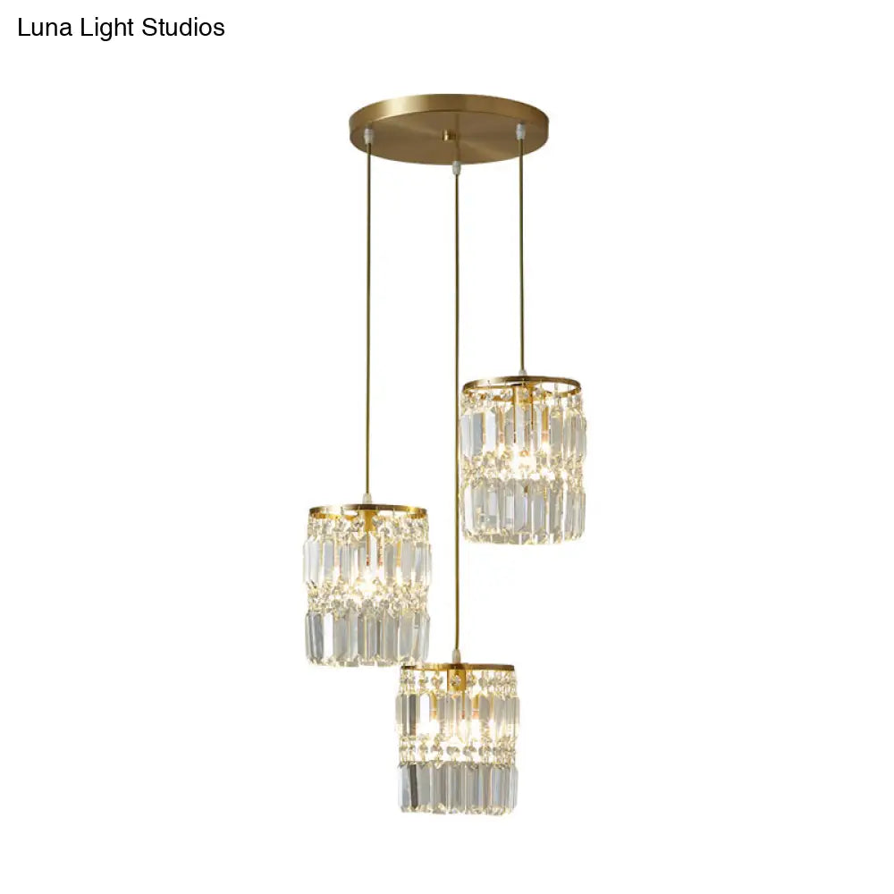 Modern Gold Drop Pendant Light With Prismatic Crystal Shade For Dining Room