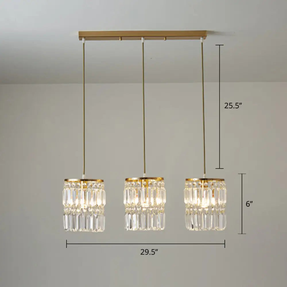 Modern Gold Drop Pendant Light With Prismatic Crystal Shade For Dining Room / 29.5’