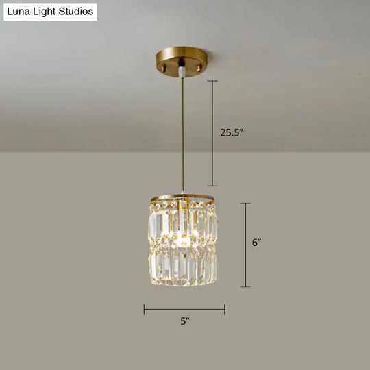 Modern Gold Pendulum Dining Room Light With Prismatic Crystal Shade / 5