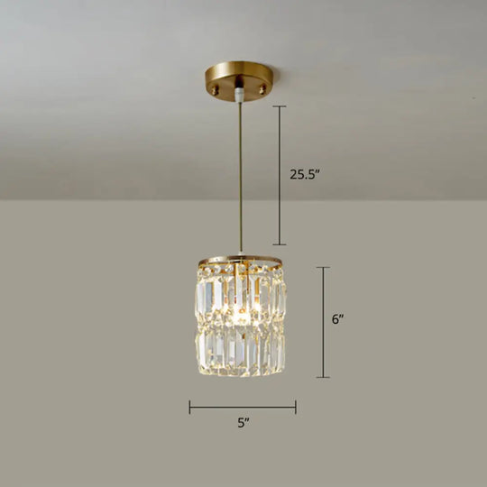 Modern Gold Drop Pendant Light With Prismatic Crystal Shade For Dining Room / 5’