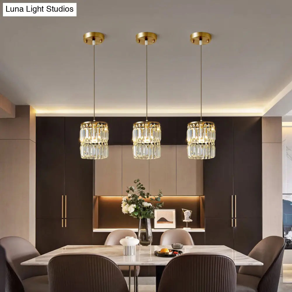 Modern Gold Pendulum Dining Room Light With Prismatic Crystal Shade