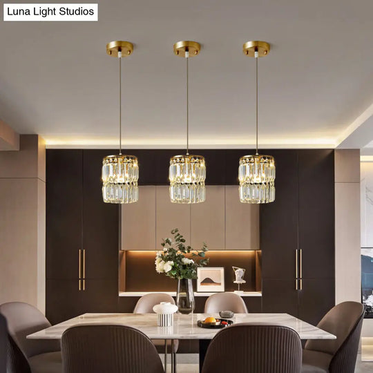 Modern Gold Pendulum Dining Room Light With Prismatic Crystal Shade