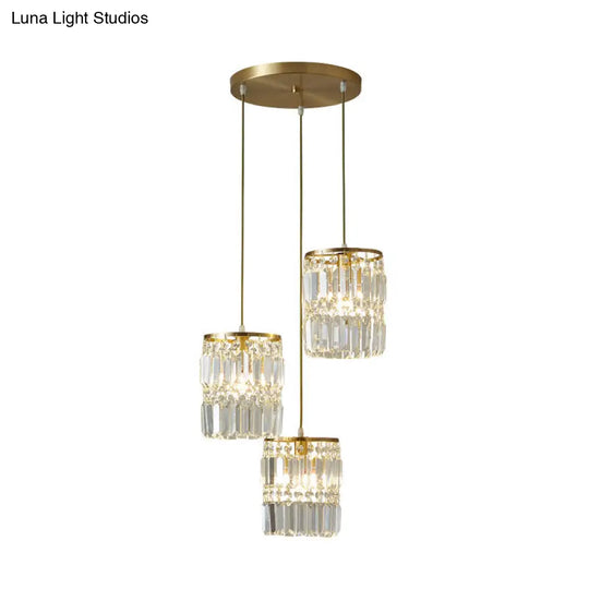 Modern Gold Pendulum Dining Room Light With Prismatic Crystal Shade