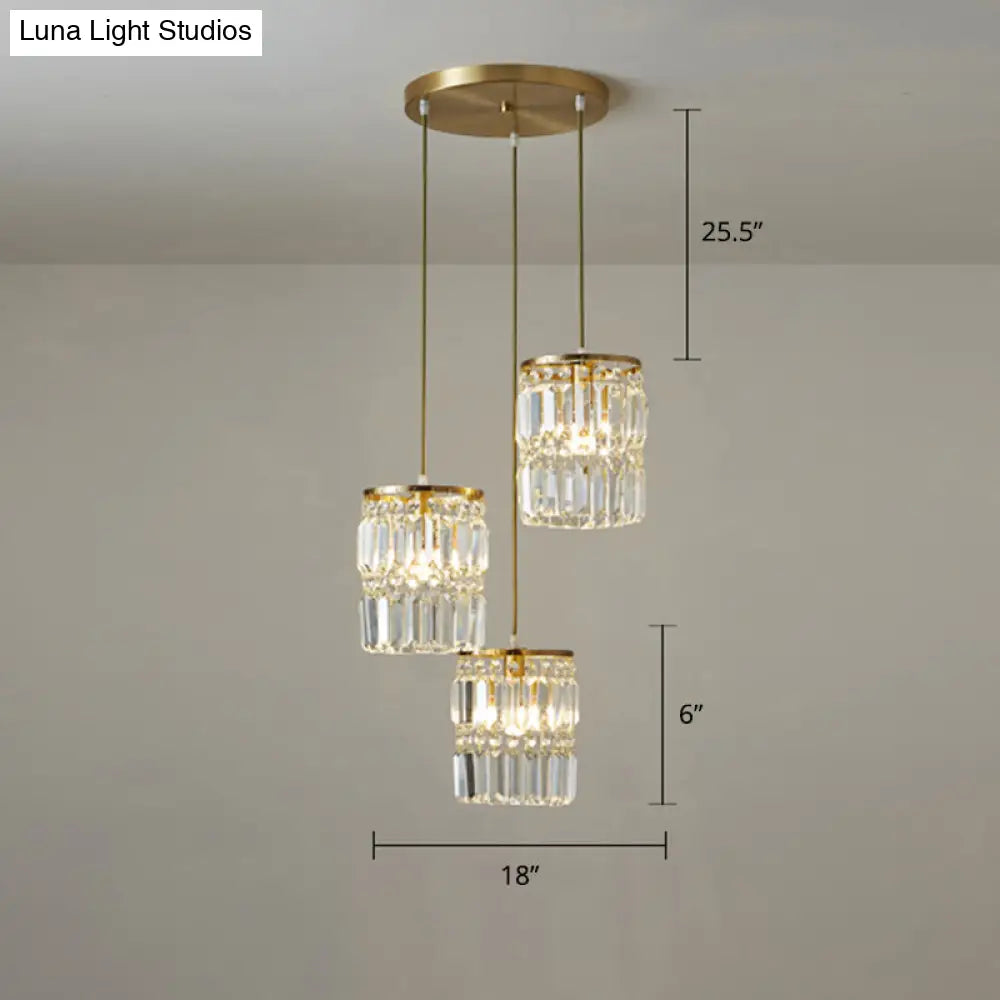 Modern Gold Pendulum Dining Room Light With Prismatic Crystal Shade / 18