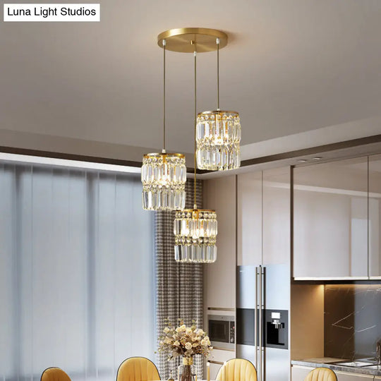 Modern Gold Pendulum Dining Room Light With Prismatic Crystal Shade