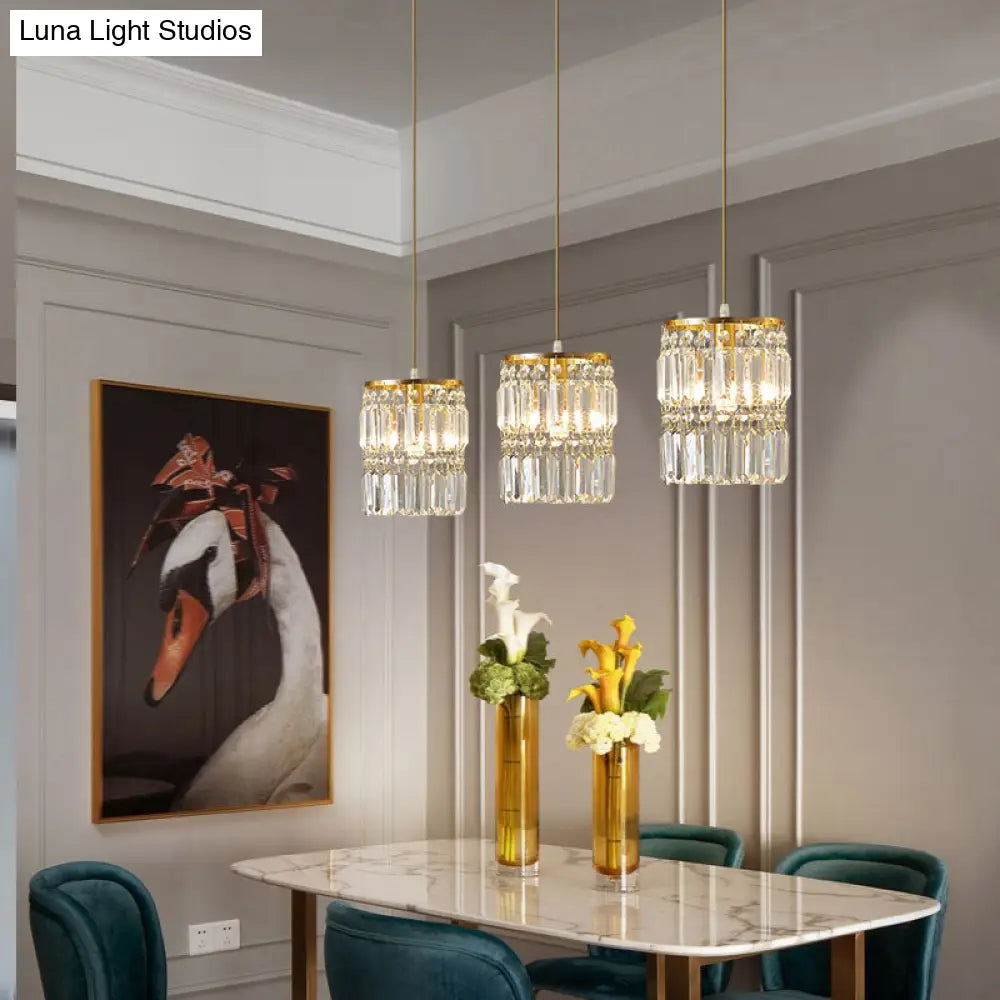 Modern Gold Pendulum Dining Room Light With Prismatic Crystal Shade