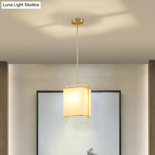 Modern Gold Drop Pendant Light With Rectangular Fabric Shade For Bedroom