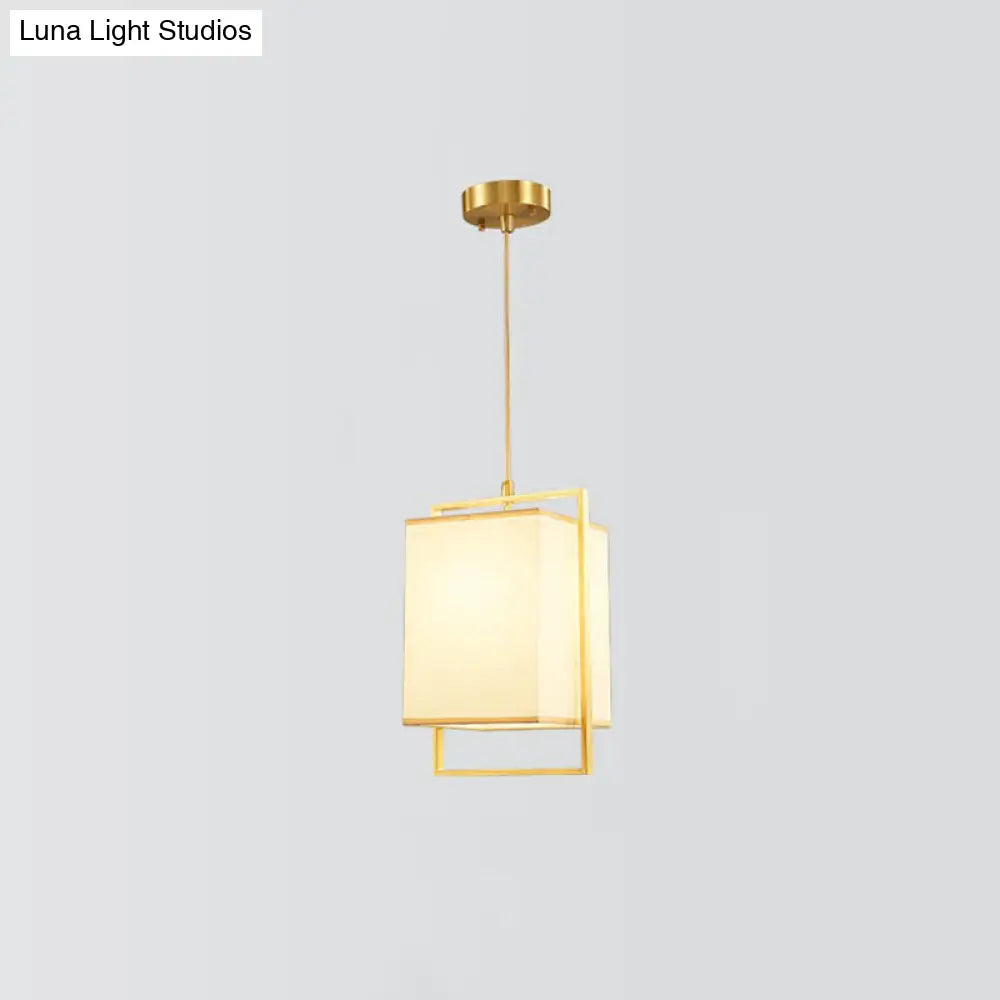 Modern Gold Drop Pendant Light With Rectangular Fabric Shade For Bedroom