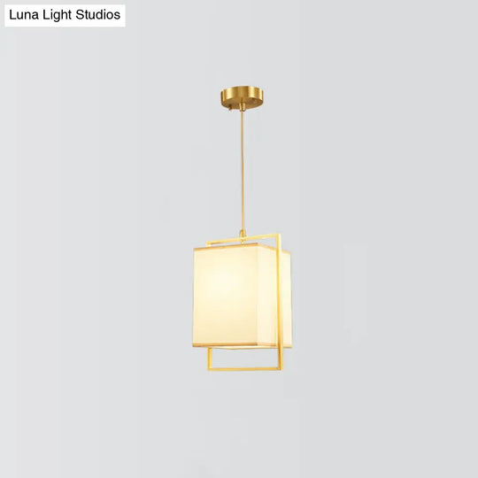 Modern Gold Drop Pendant Light With Rectangular Fabric Shade For Bedroom