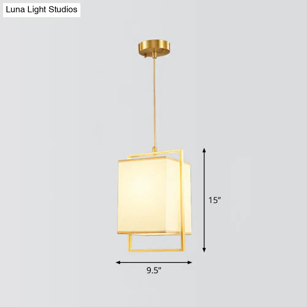 Modern Gold Drop Pendant With Rectangular Fabric Shade - Bedroom Hanging Light