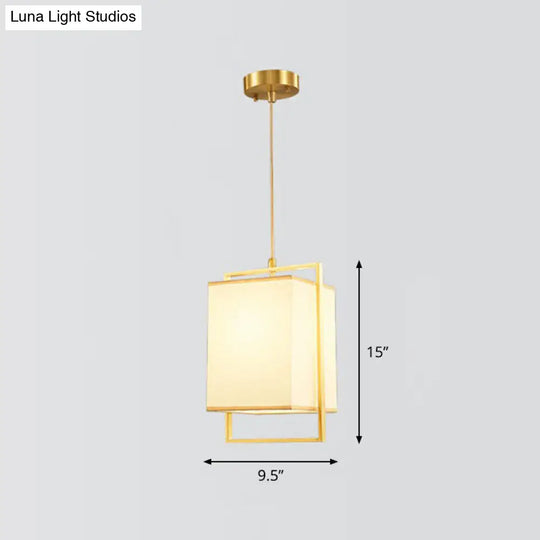 Modern Gold Drop Pendant With Rectangular Fabric Shade - Bedroom Hanging Light