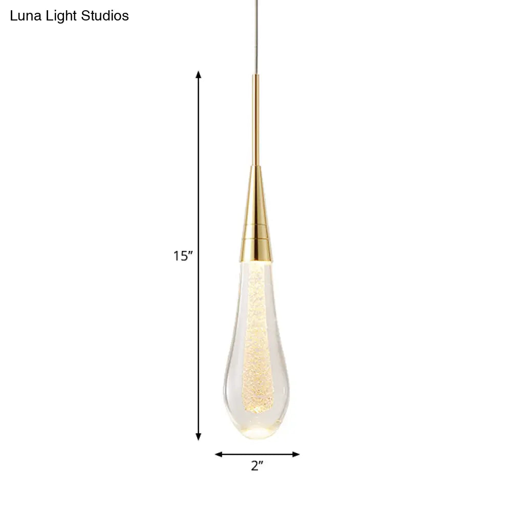 Modern Gold Drop Pendant With Clear Crystal – Stylish 1-Light Ceiling Lamp For Dining Room