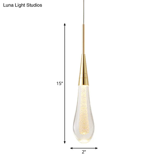 Modern Gold Drop Pendant With Clear Crystal – Stylish 1-Light Ceiling Lamp For Dining Room