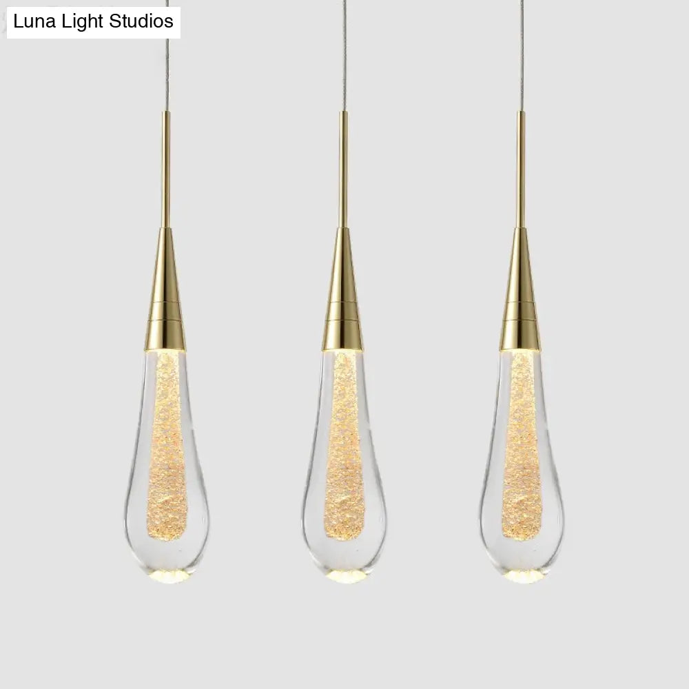 Modern Gold Drop Pendant With Clear Crystal – Stylish 1-Light Ceiling Lamp For Dining Room