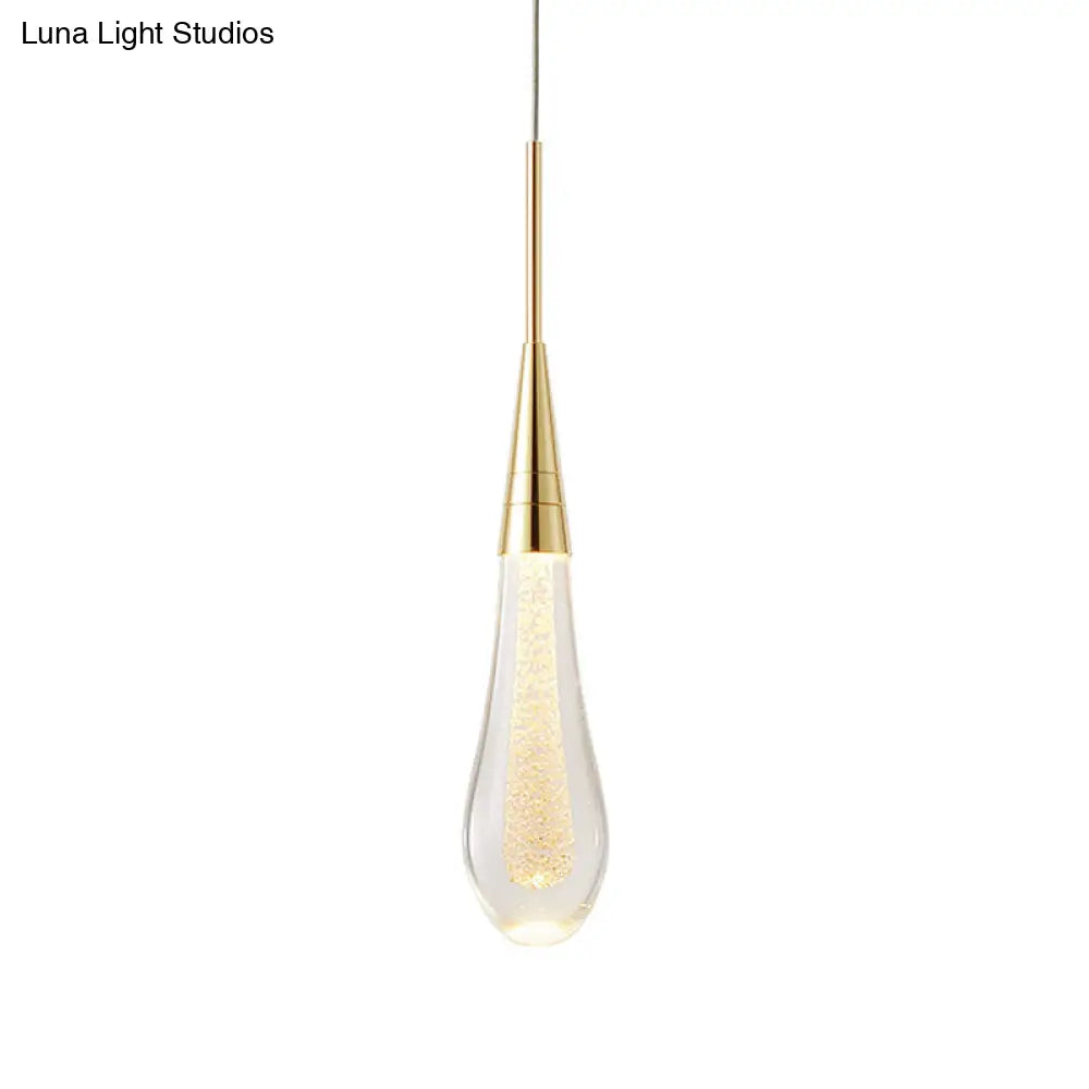 Modern Drop Shaped Pendant Clear Crystal Dining Ceiling Hang Lamp - Stylish Gold Design