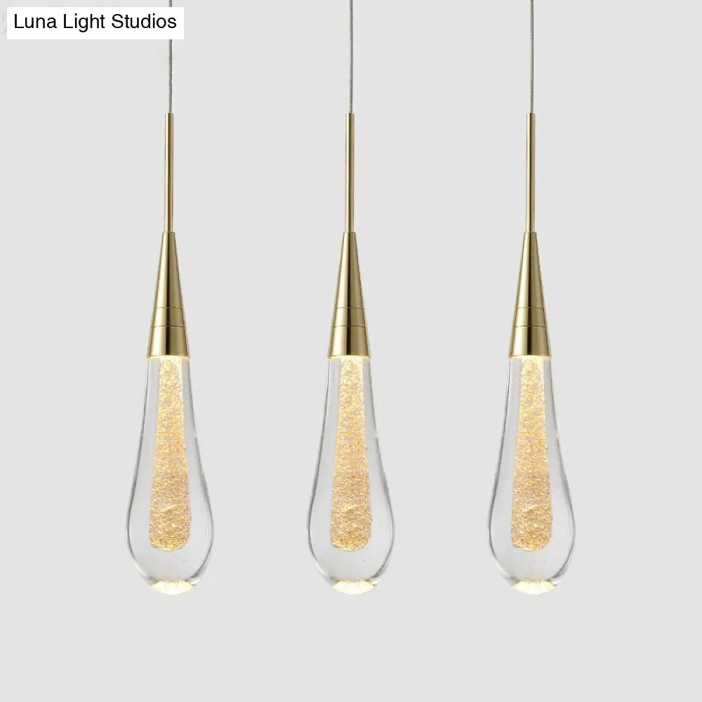 Modern Drop Shaped Pendant Clear Crystal Dining Ceiling Hang Lamp - Stylish Gold Design