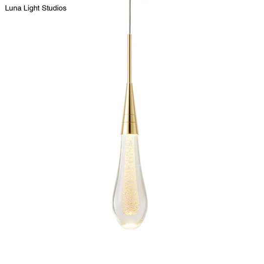 Modern Gold Drop Pendant With Clear Crystal – Stylish 1-Light Ceiling Lamp For Dining Room