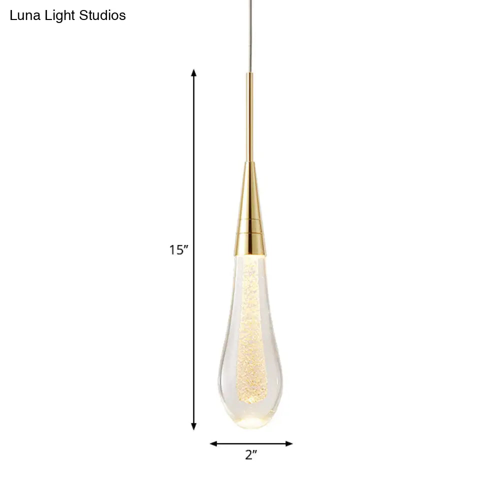 Modern Drop Shaped Pendant Clear Crystal Dining Ceiling Hang Lamp - Stylish Gold Design