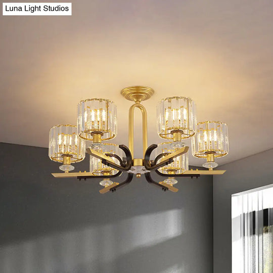 Modern Gold Drum Ceiling Lamp - Prismatic Crystal Semi Flush Mount Chandelier (3/6 Bulbs) 6 /