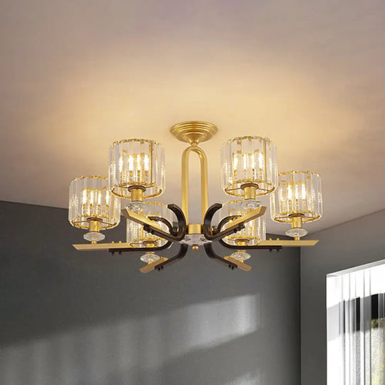 Modern Gold Drum Ceiling Lamp - Prismatic Crystal Semi Flush Mount Chandelier (3/6 Bulbs) 6 /