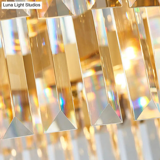 Modern Gold Drum Chandelier With 12 Crystal Rods - Ceiling Pendant Light