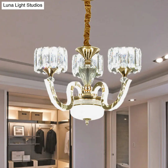 Modern Gold Drum Chandelier With Crystal Block Design - Led Ceiling Lamp For Living Room 3 /