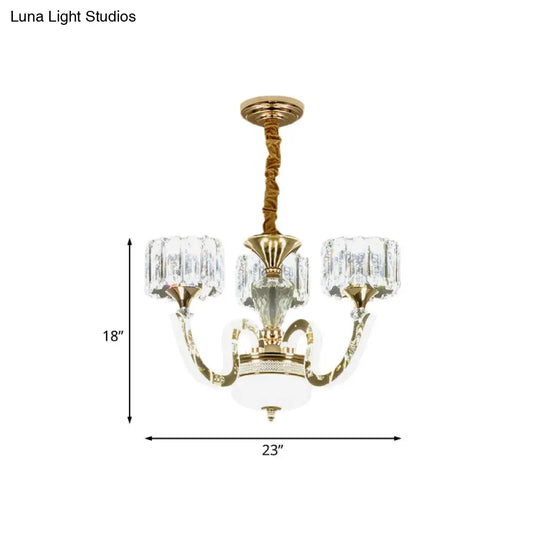 Modern Gold Drum Chandelier With Crystal Block Design - Led Ceiling Lamp For Living Room