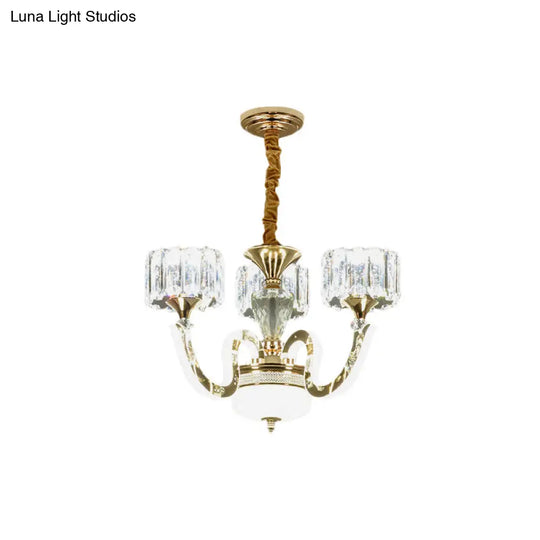 Modern Gold Drum Chandelier With Crystal Block Design - Led Ceiling Lamp For Living Room