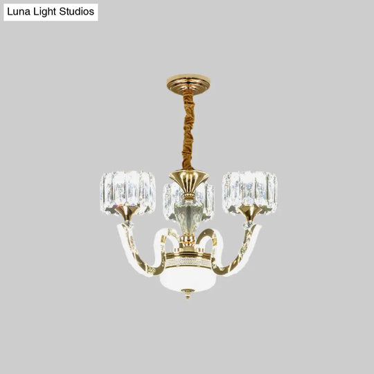 Modern Gold Drum Chandelier With Crystal Block Design - Led Ceiling Lamp For Living Room