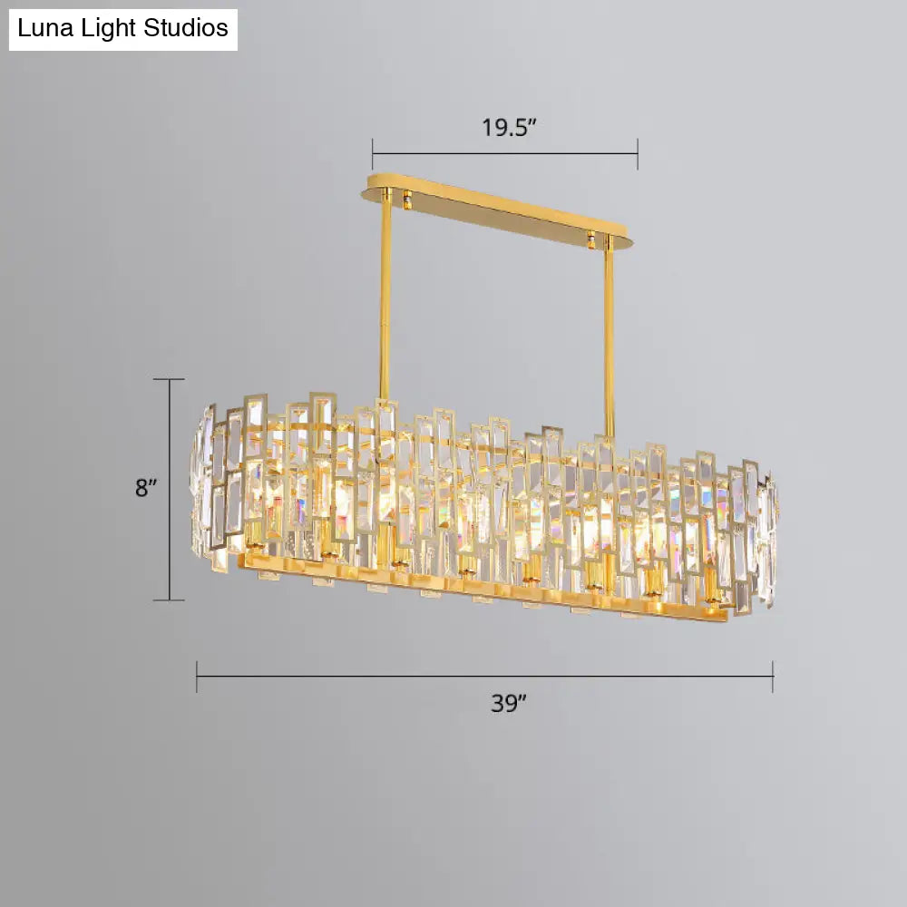 Gold Crystal Tri-Sided Rods Drum Pendant Lamp - Modern Bedroom Chandelier / 39