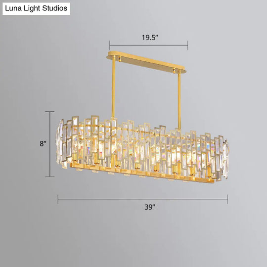 Gold Crystal Tri-Sided Rods Drum Pendant Lamp - Modern Bedroom Chandelier / 39