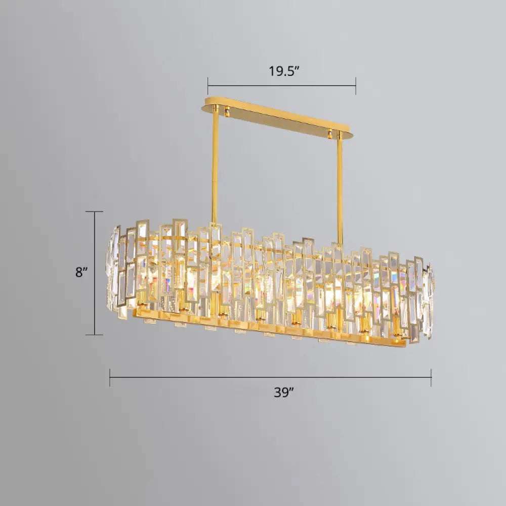 Modern Gold Drum Pendant Lamp With Crystal Rods - Tri-Sided Bedroom Chandelier Light / 39’’