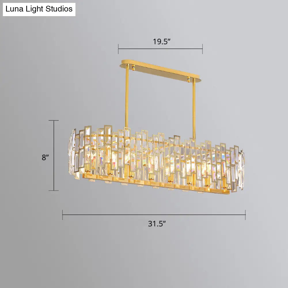 Gold Crystal Tri-Sided Rods Drum Pendant Lamp - Modern Bedroom Chandelier / 31.5