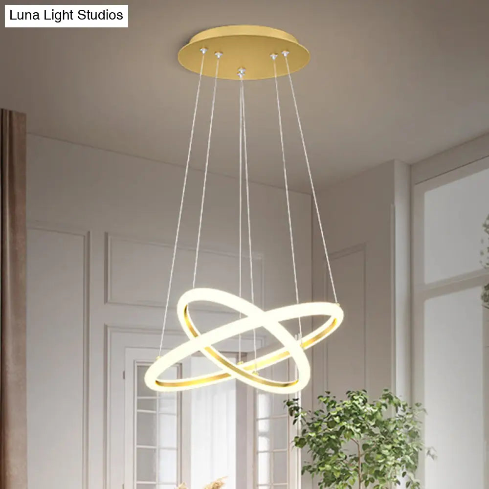 Modern Gold Dual Ring Chandelier Led Suspension Lighting For Dining Room Warm/White Light