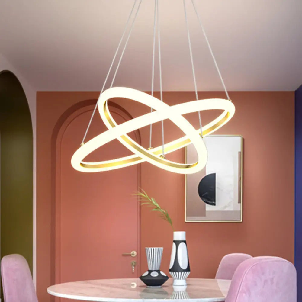 Modern Gold Dual Ring Chandelier Led Suspension Lighting For Dining Room Warm/White Light / White