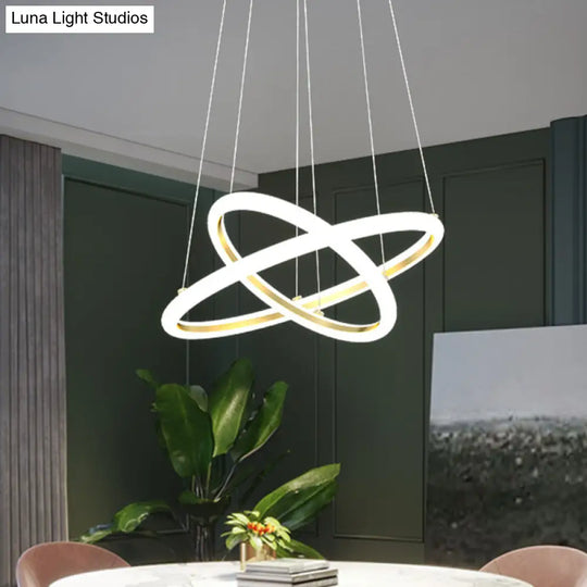 Modern Gold Dual Ring Chandelier Led Suspension Lighting For Dining Room Warm/White Light