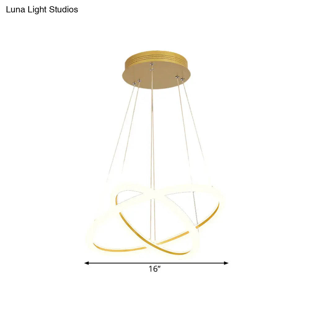 Modern Gold Dual Ring Chandelier Led Suspension Lighting For Dining Room Warm/White Light