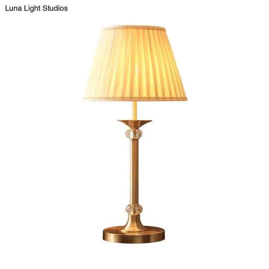 Modern Gold Fabric Barrel Table Lamp For Study Room - Nightstand Lighting