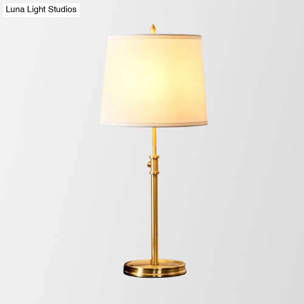 Modern Gold Fabric Barrel Table Lamp For Study Room - Nightstand Lighting