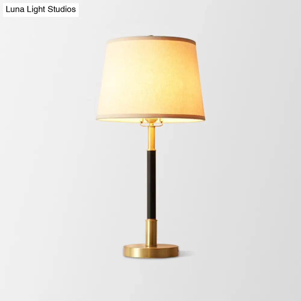 Modern Gold Fabric Barrel Table Lamp For Study Room - Nightstand Lighting