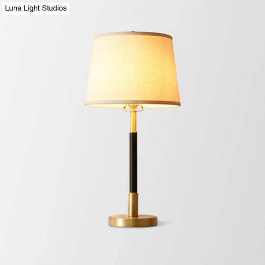 Modern Gold Fabric Barrel Table Lamp For Study Room - Nightstand Lighting